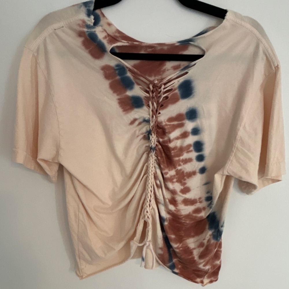 Gilded Intent Womens Tie Dye Drawstring Cropped Top Size M Short Sleeve Tee